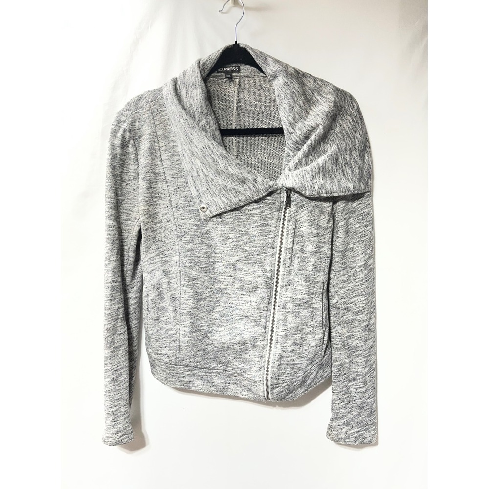 Express Womens‎ Grey Marled Knit Moto Jacket Asymmetrical Zip Size S